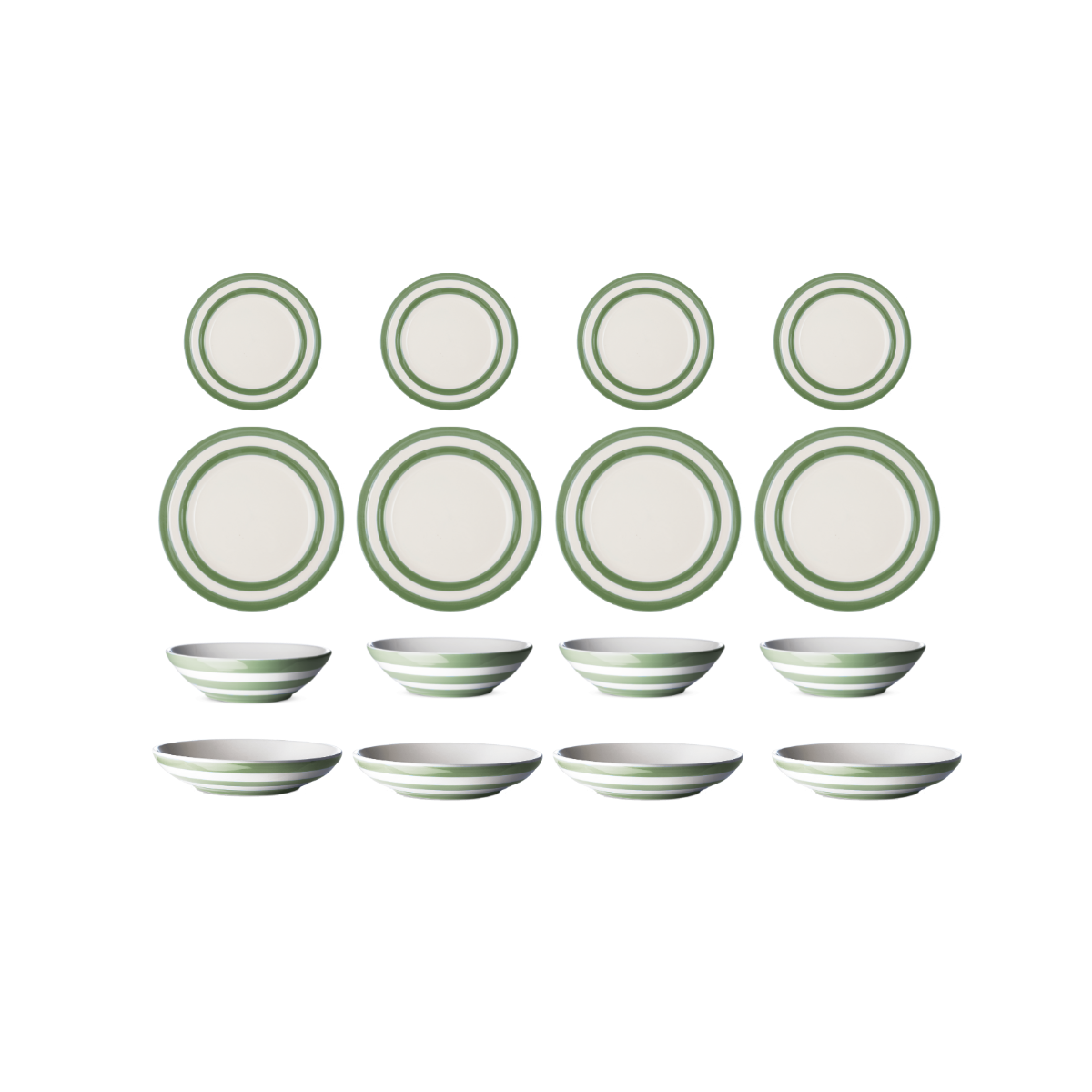 Willow Green 16 Piece Plate & Bowl Set | Cornishware® | Classic British ...